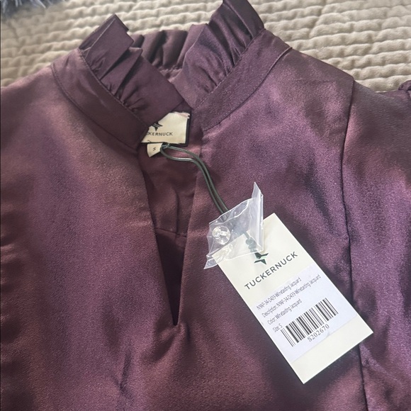 Tuckernuck Plum Satin Ruffled Neck Dress. Small. New. - Picture 2 of 7
